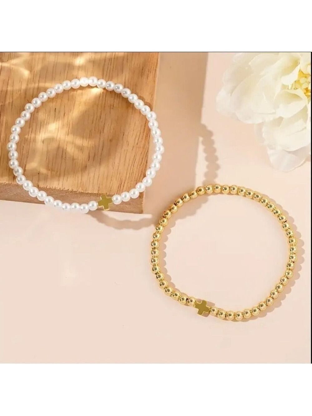 2pc Set of Beaded Cross Bracelets, Simple and Fashionable Bracelet Ornaments NIP - Picture 3 of 4